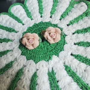 1928 Rose earrings, ceramic, CLIP, vintage